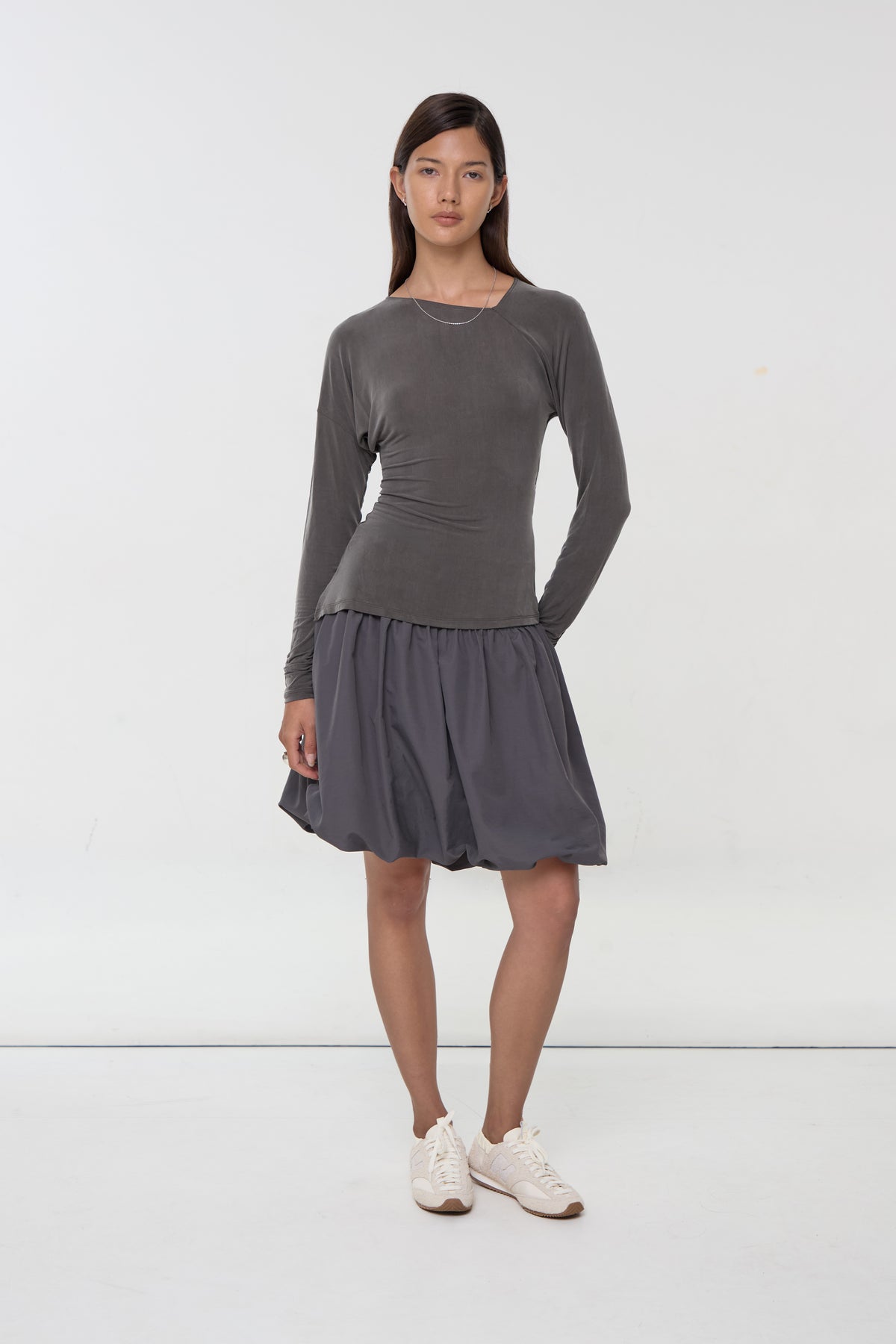 Kylie Cupro Balloon Sleeve Top, Deep Forest