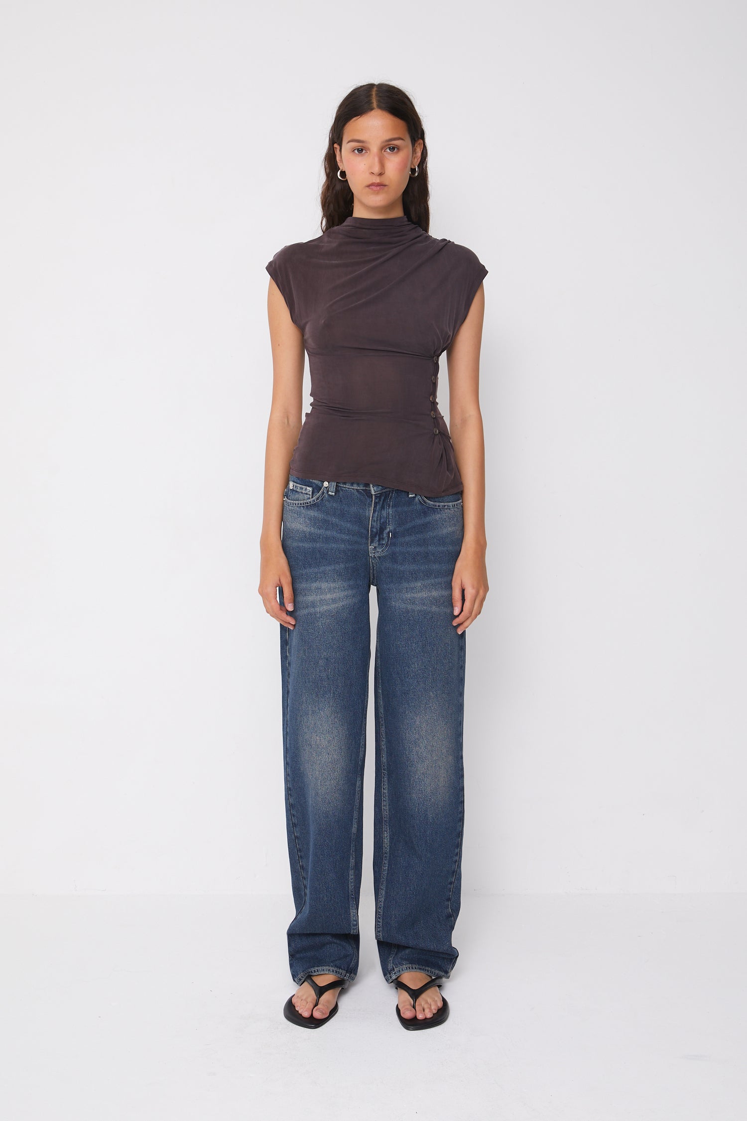 Kylie Button Top, Chocolate