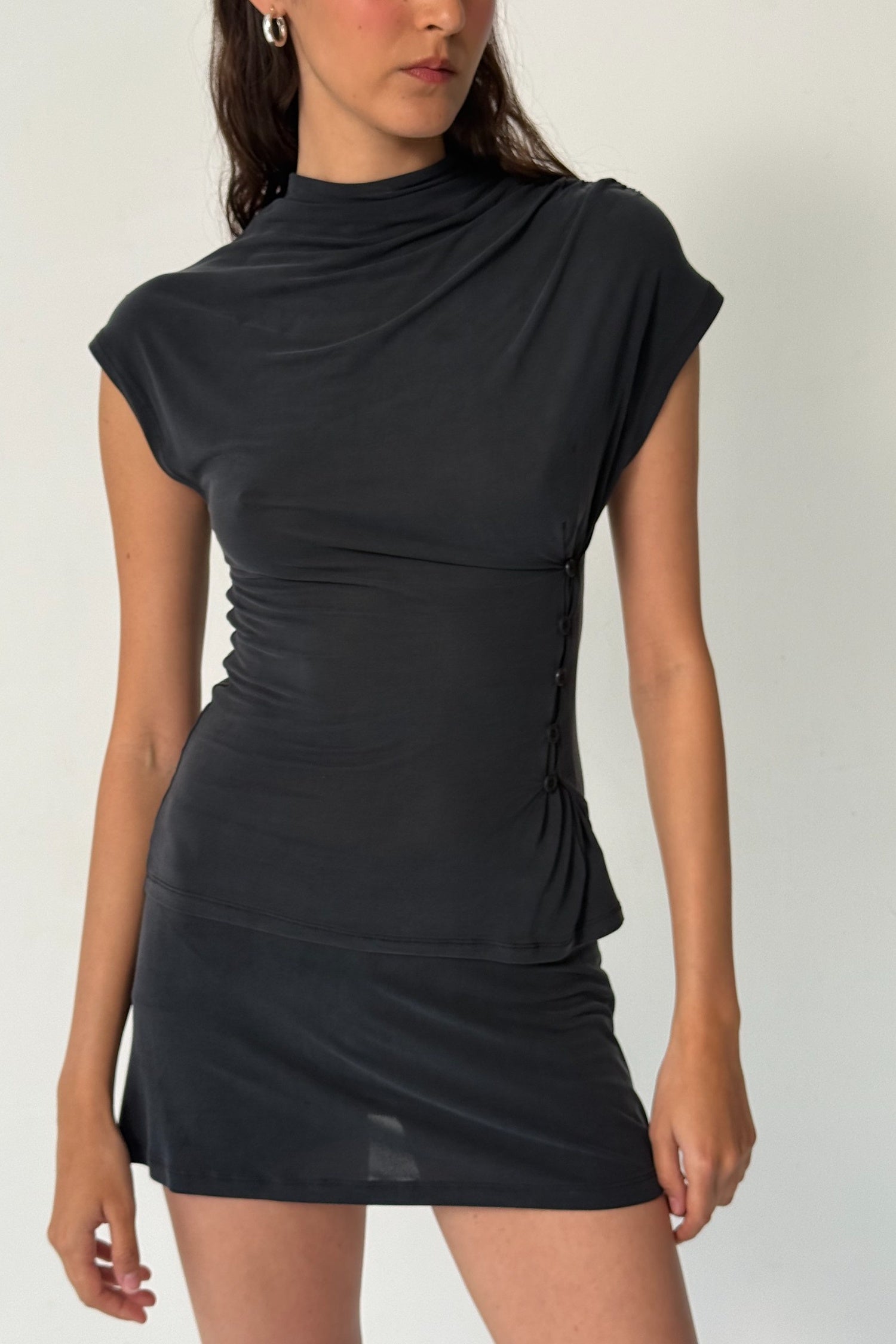 Kylie Button Top,  Graphite