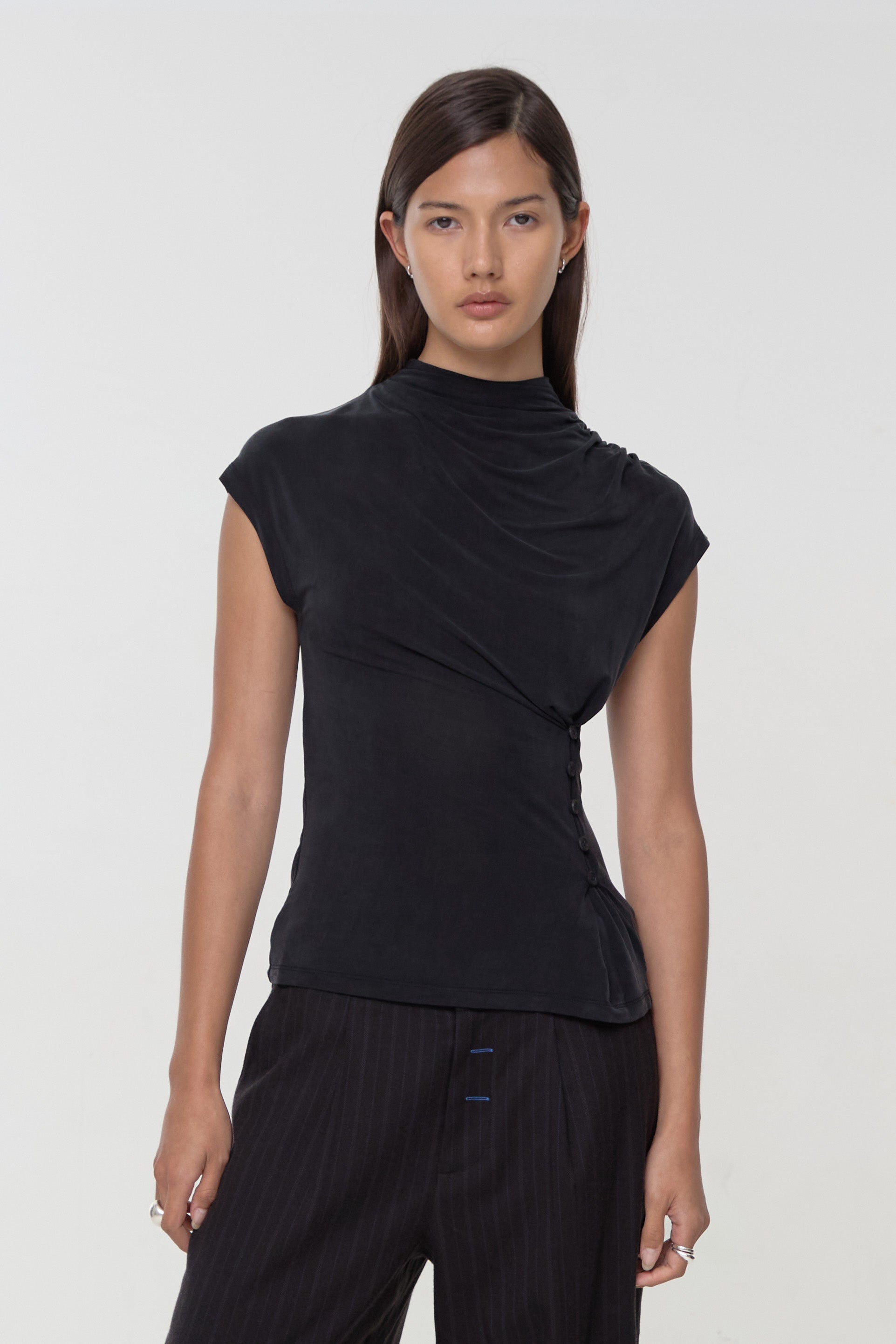 Kylie Button Top,  Graphite