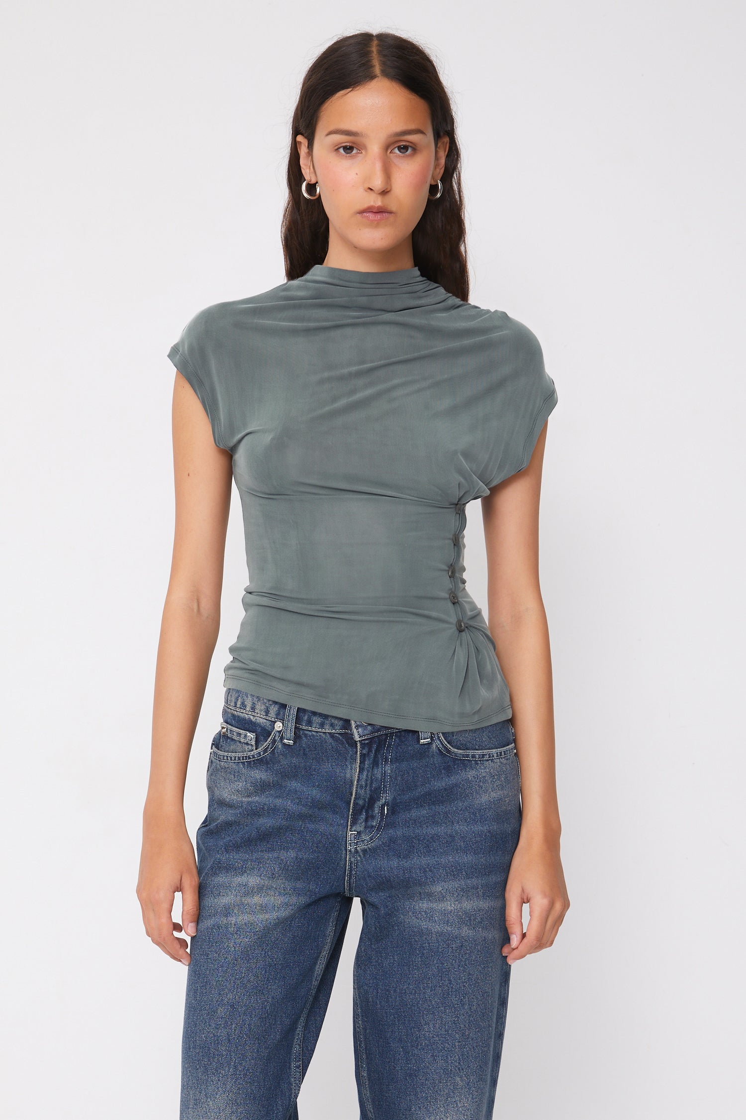 Kylie Button Top, Sea Salt
