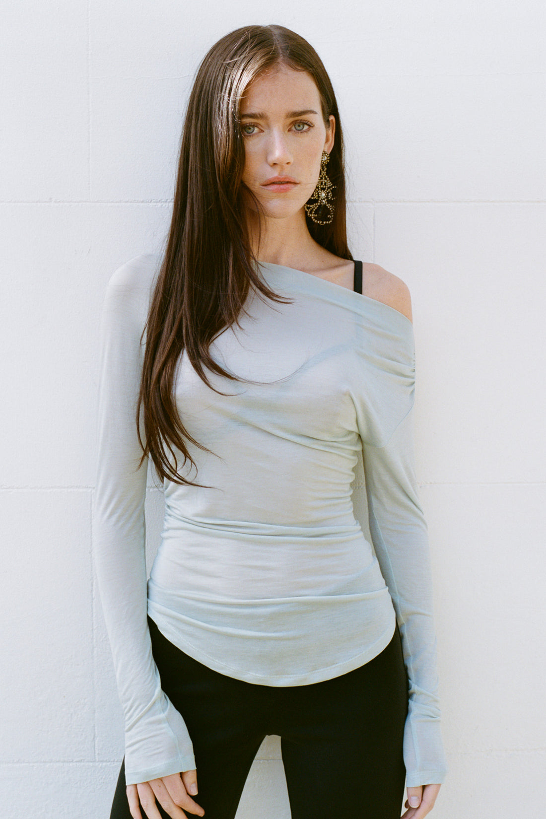 Emma Asymmetric Long Sleeve Top, Mist