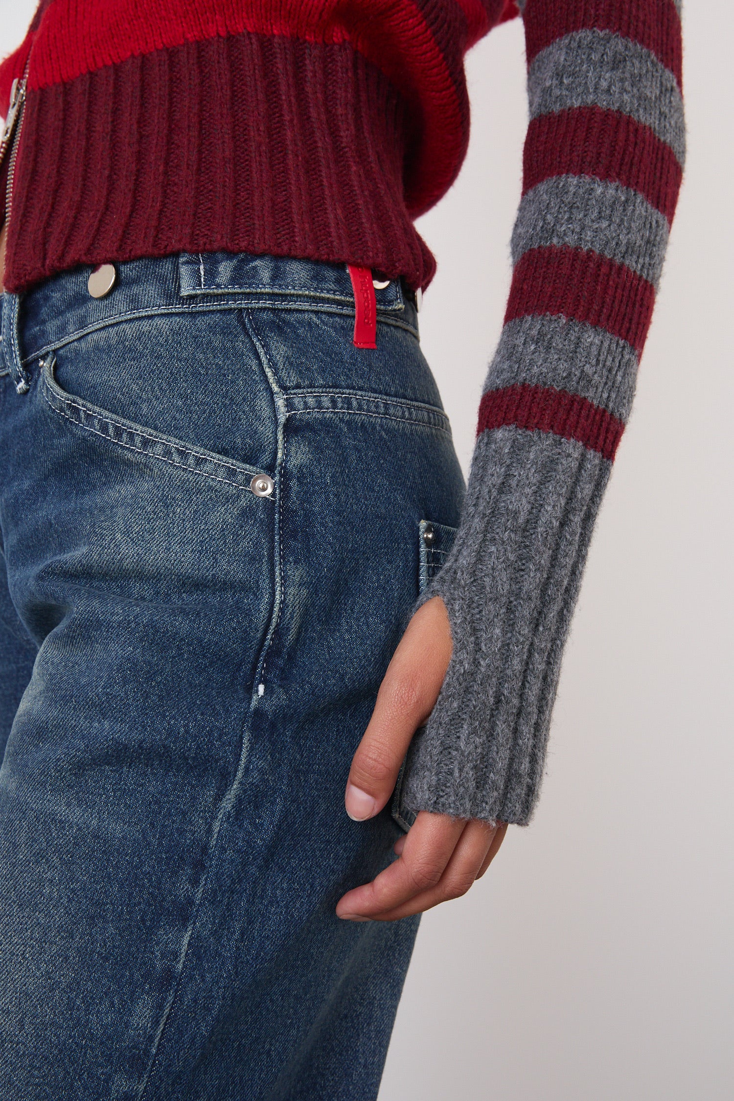 The Anita Knitted Hoodie, Burgundy Stripe