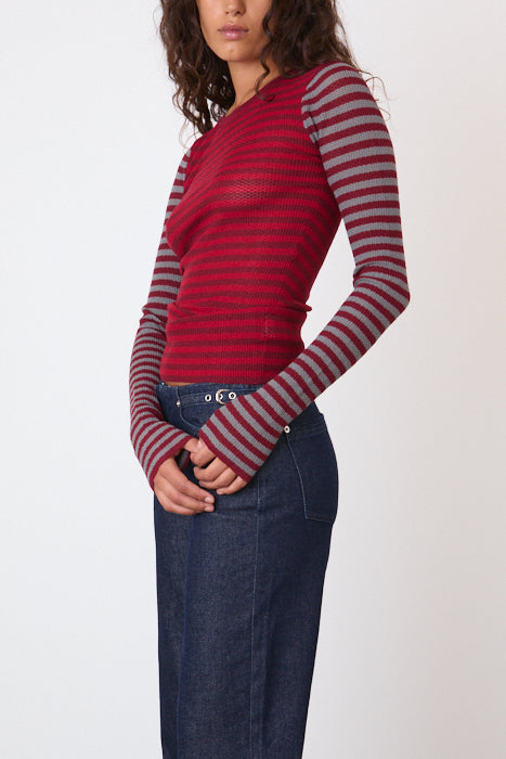 The Elise Stripe Long Sleeve Top, Burgundy Stripe