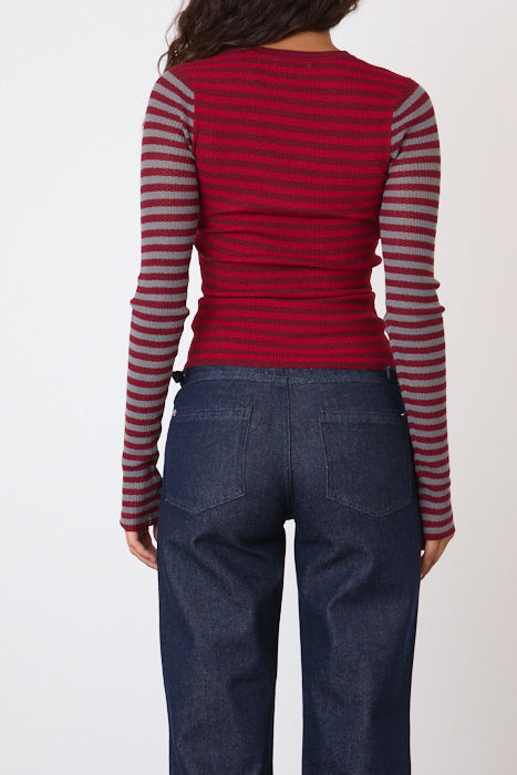 The Elise Stripe Long Sleeve Top, Burgundy Stripe