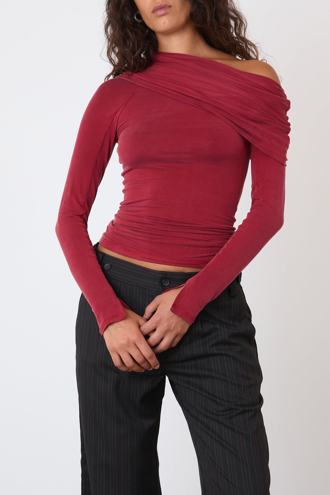 The Kylie Cold Shoulder Top, Red Sandstone