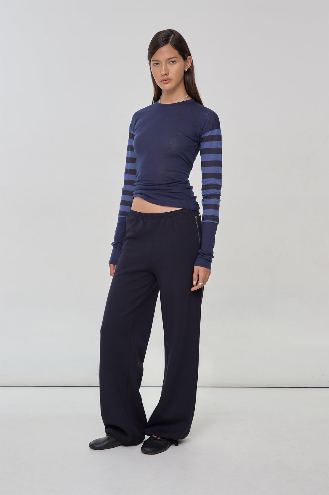 Paloma Double Long Sleeve Tee, Navy Stripe