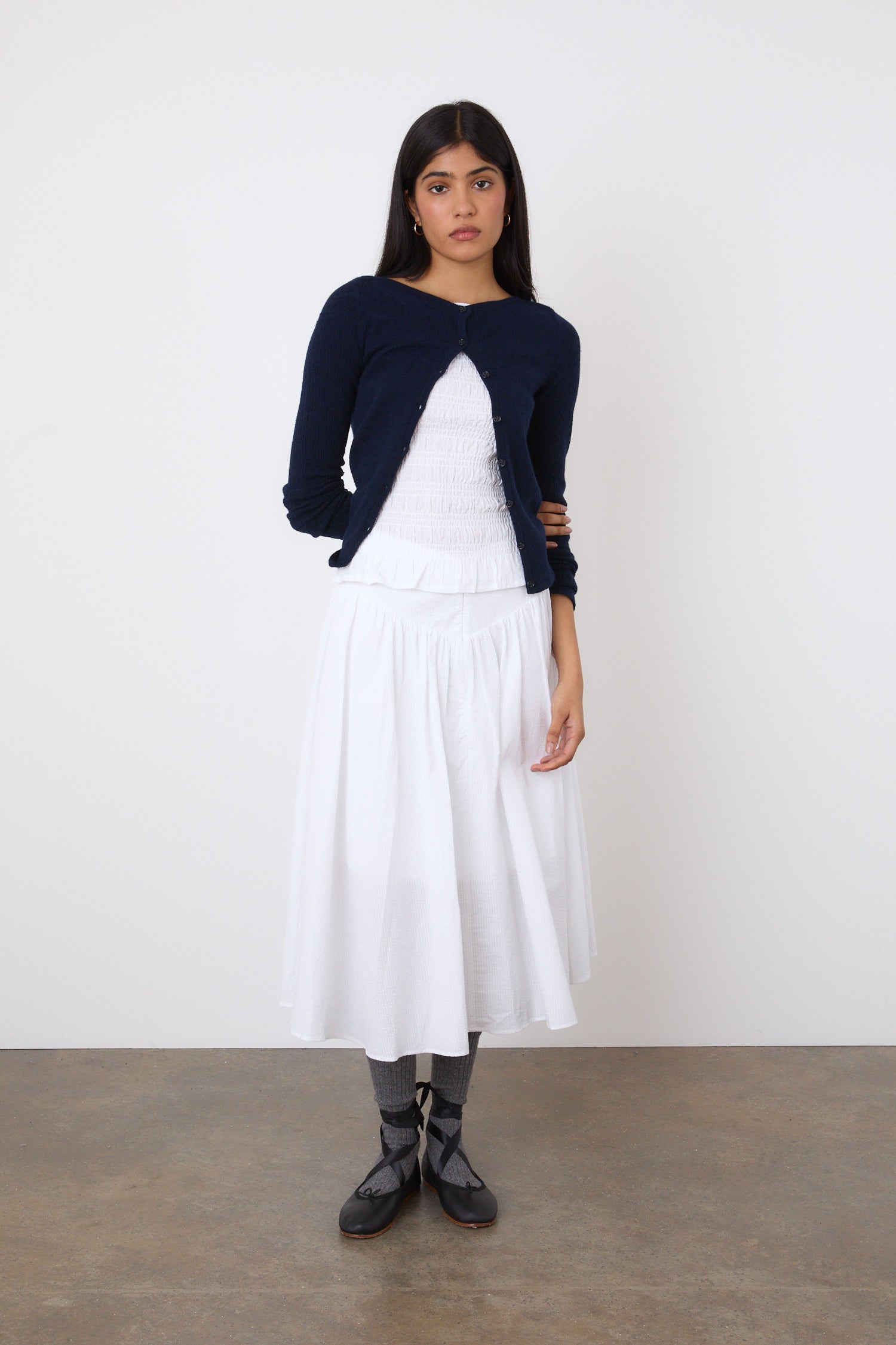 The Deba Seersucker Midi Skirt, Porcelain