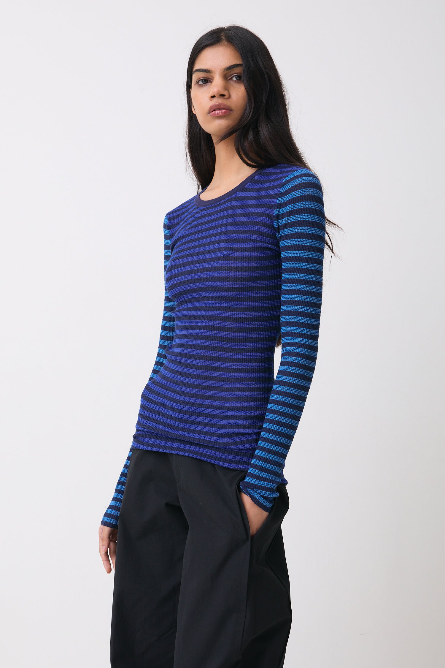 The Elise Stripe Long Sleeve Top, Navy Stripe