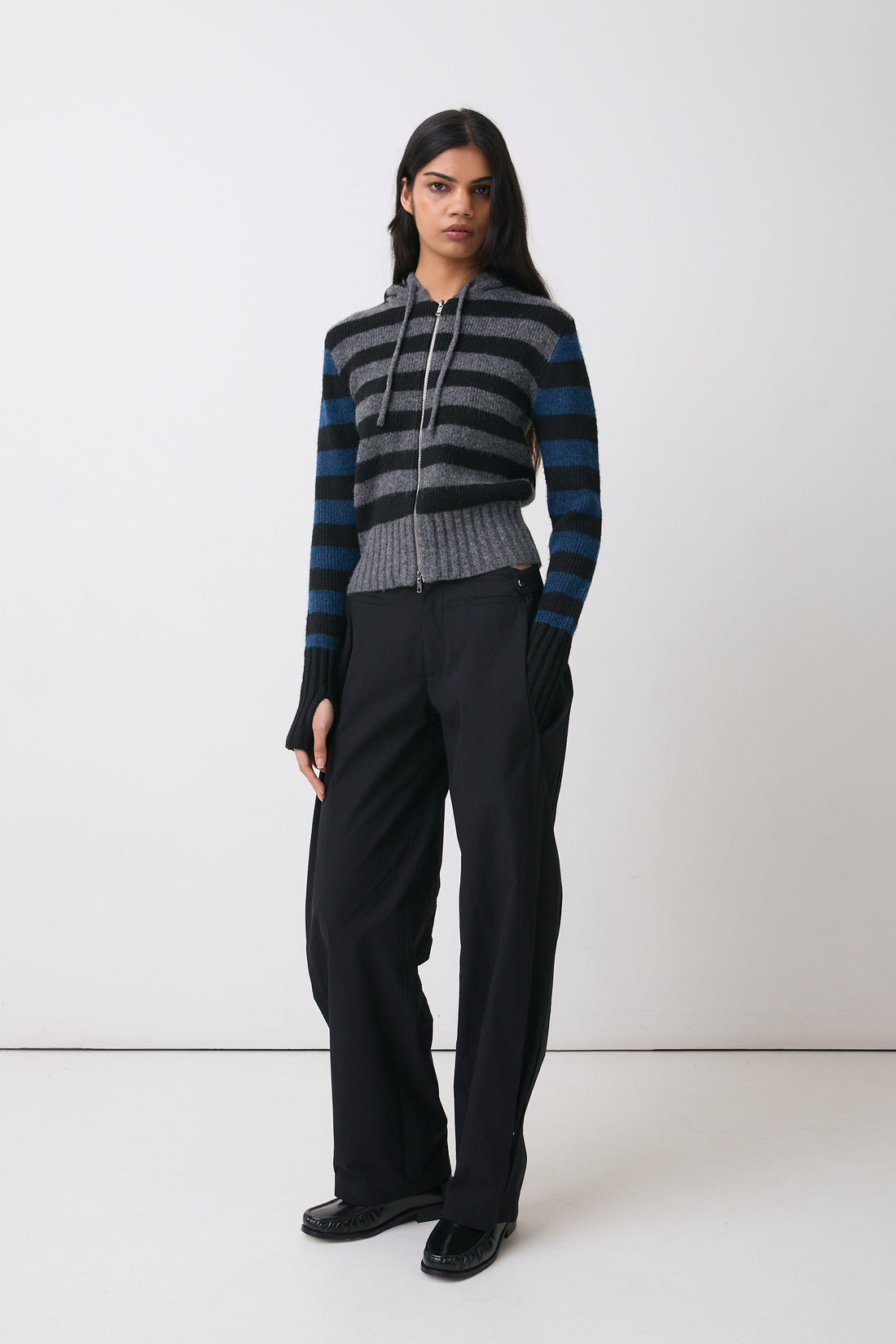 The Anita Knitted Hoodie, Teal Stripe