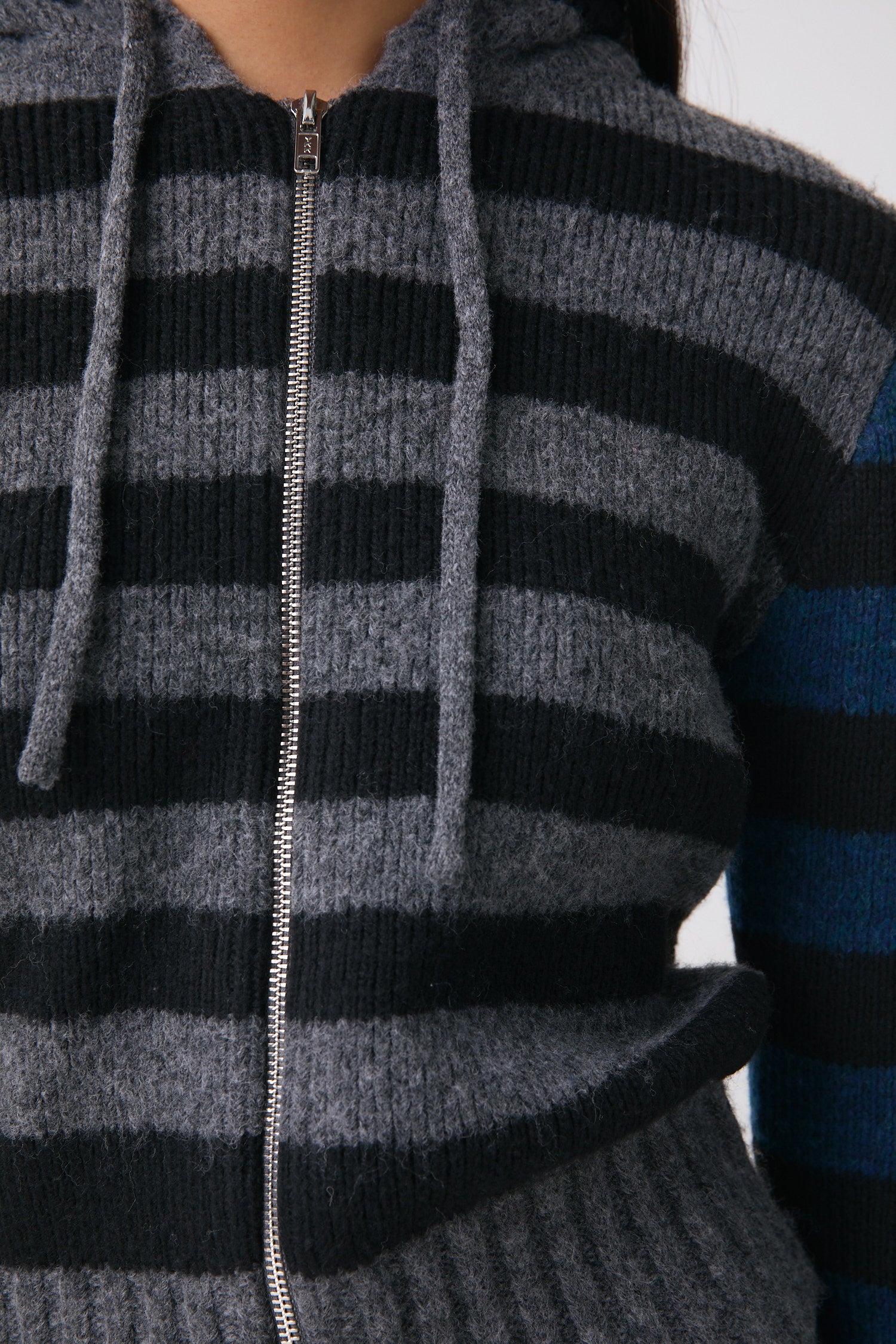 The Anita Knitted Hoodie, Teal Stripe
