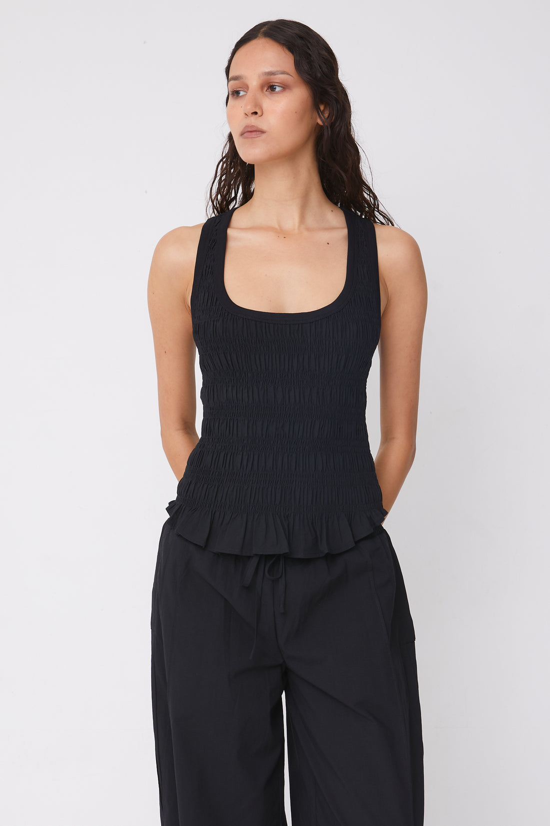 Deba Shirred Tank, Onyx