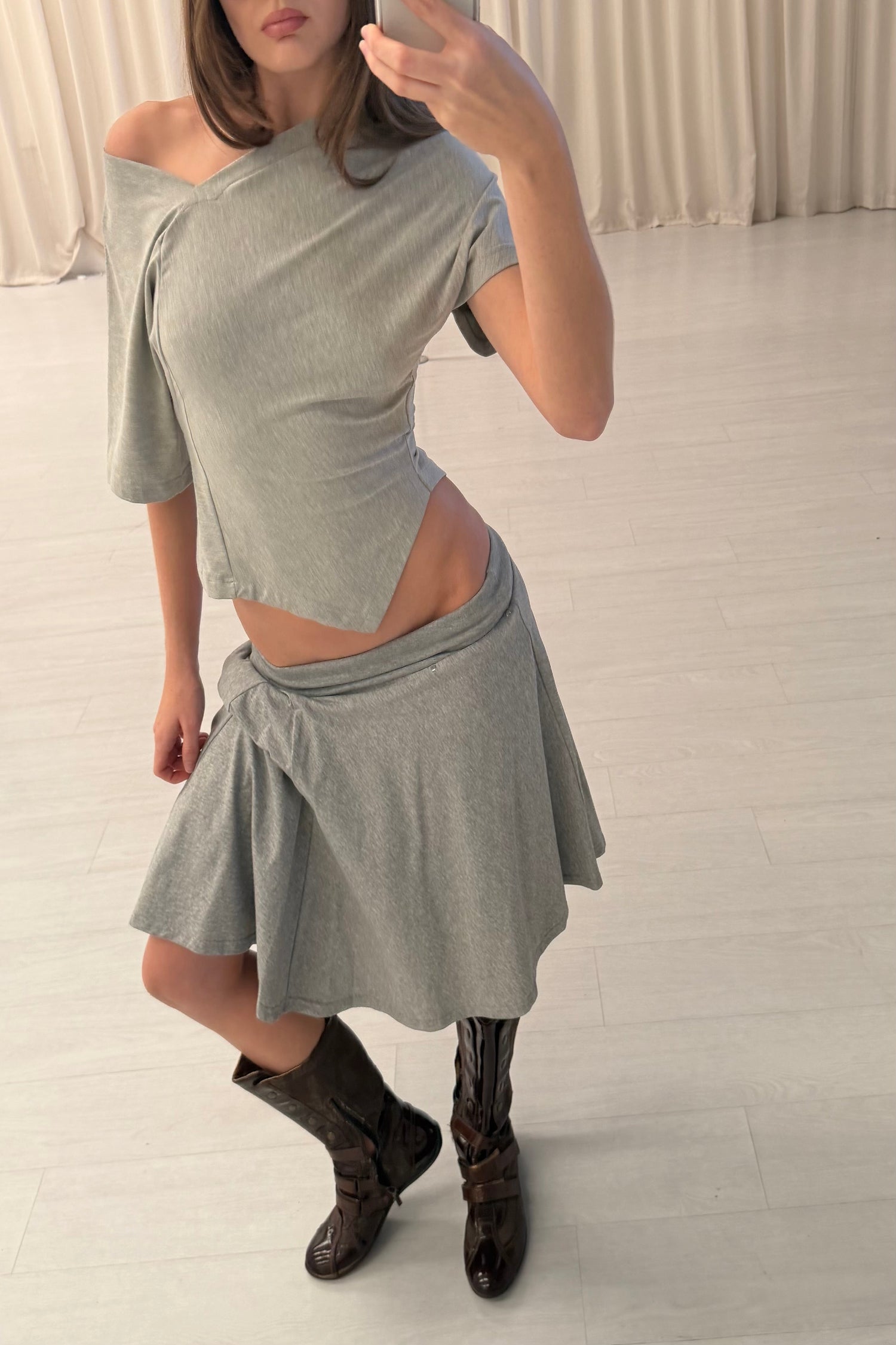 Joni Midi Skirt, Grey Marl