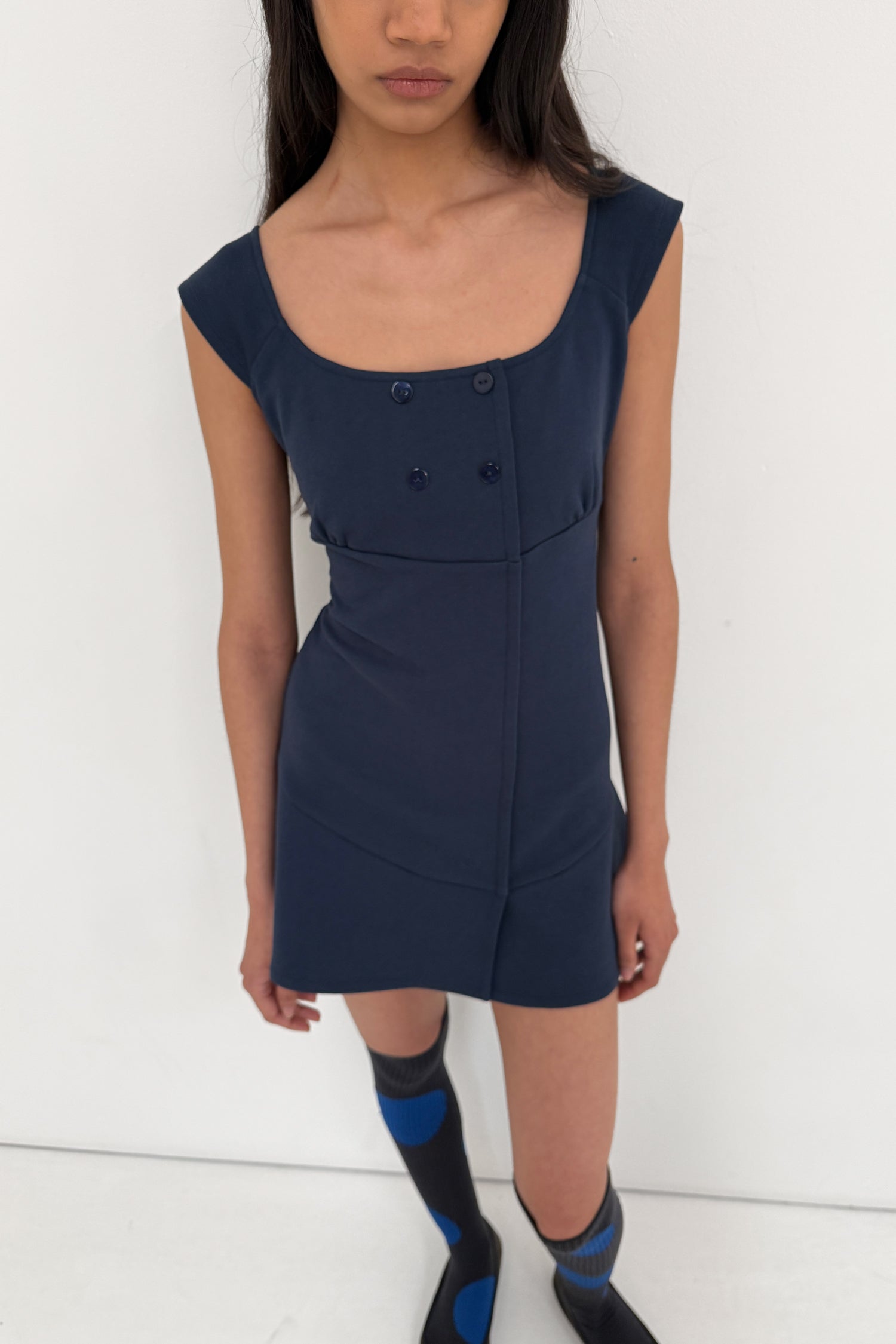 The Joni Button Dress, Navy