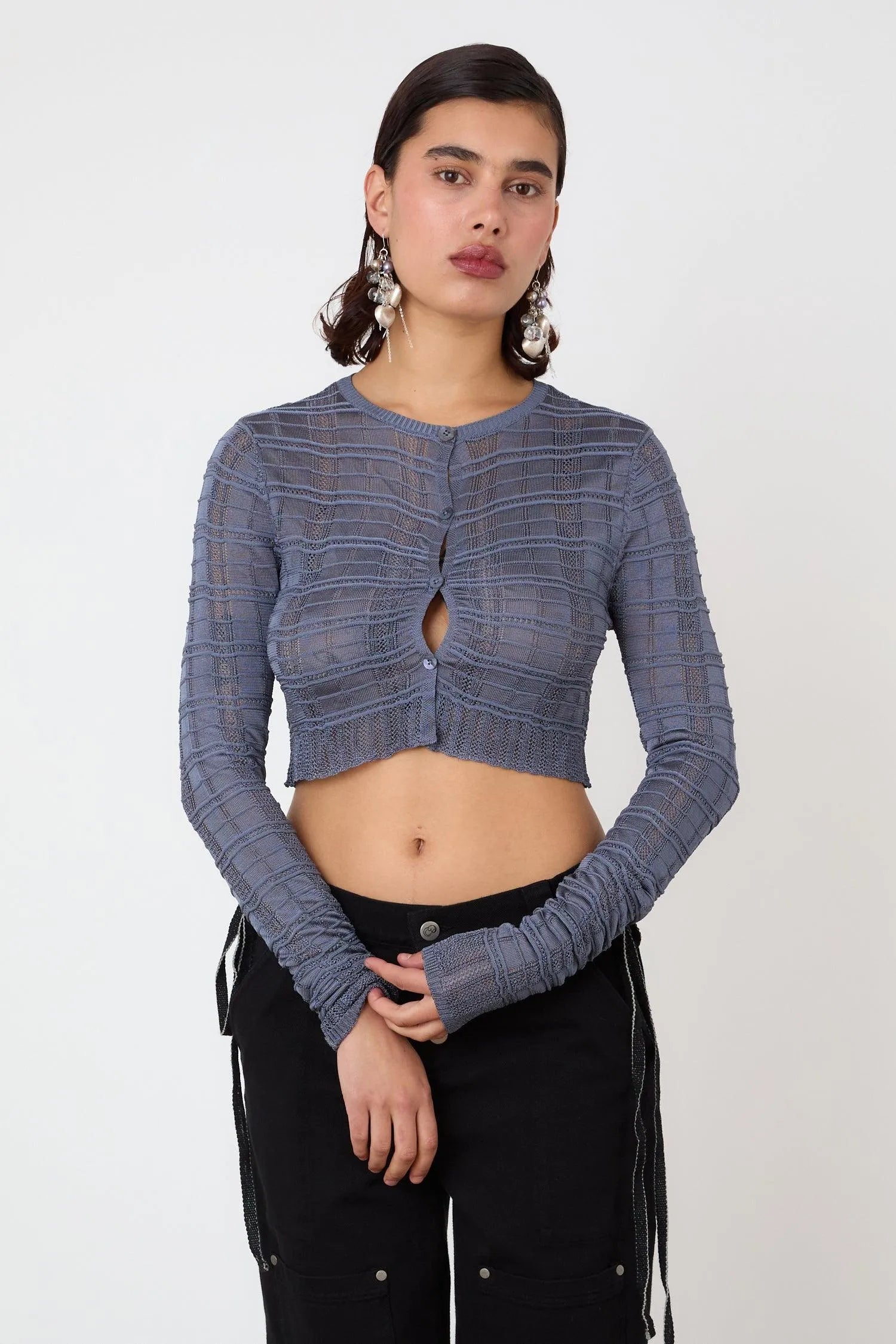 The Agnes Cropped Cardigan, Deep Sea - Peachy Den