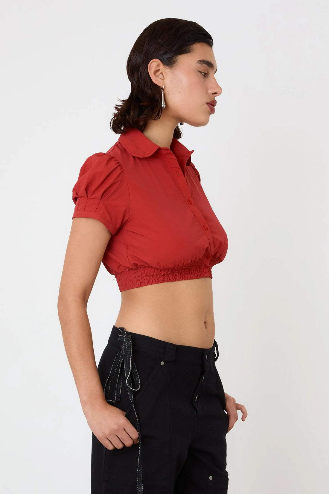 The Deba Cropped Shirt, Tomato - Peachy Den