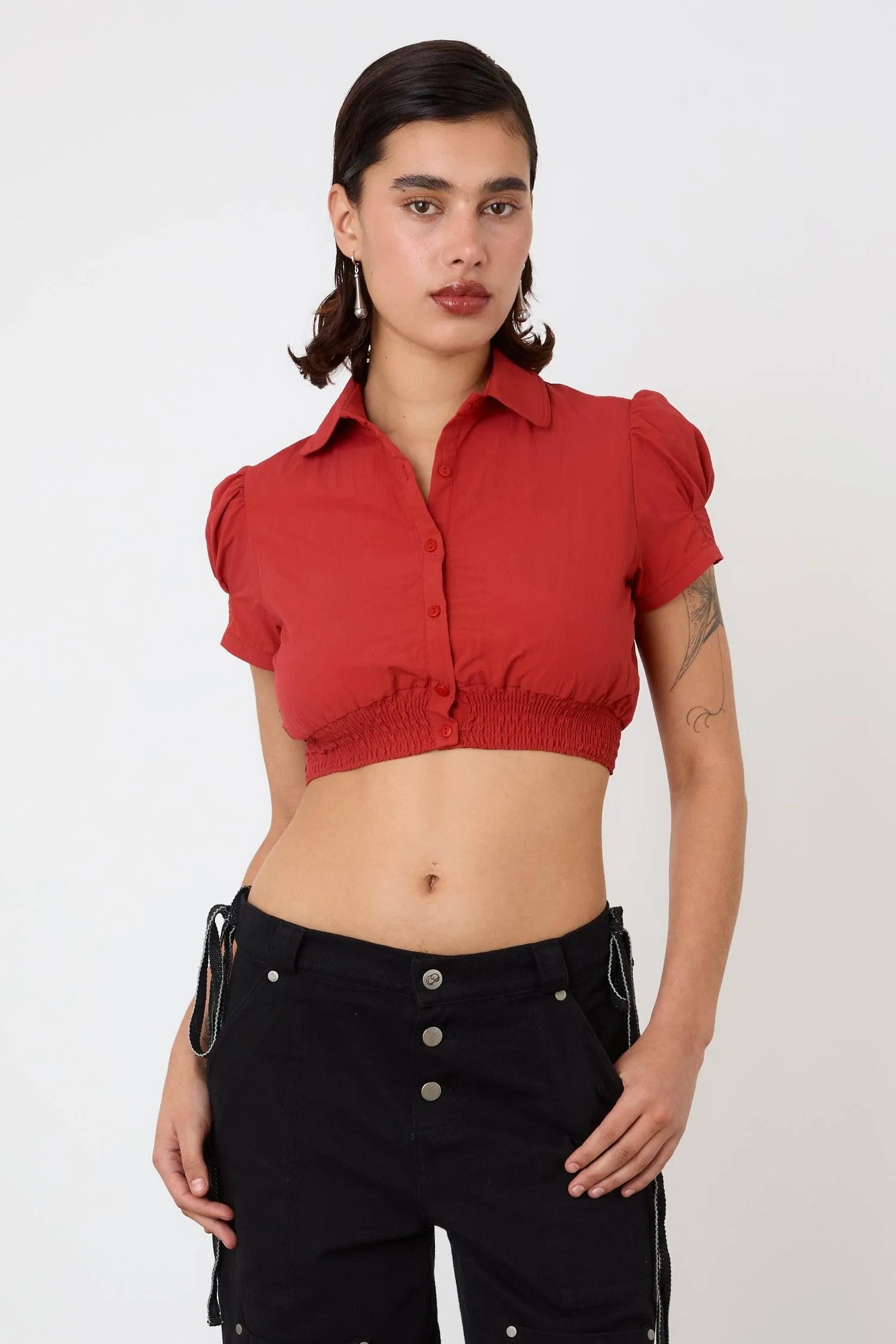 The Deba Cropped Shirt, Tomato - Peachy Den