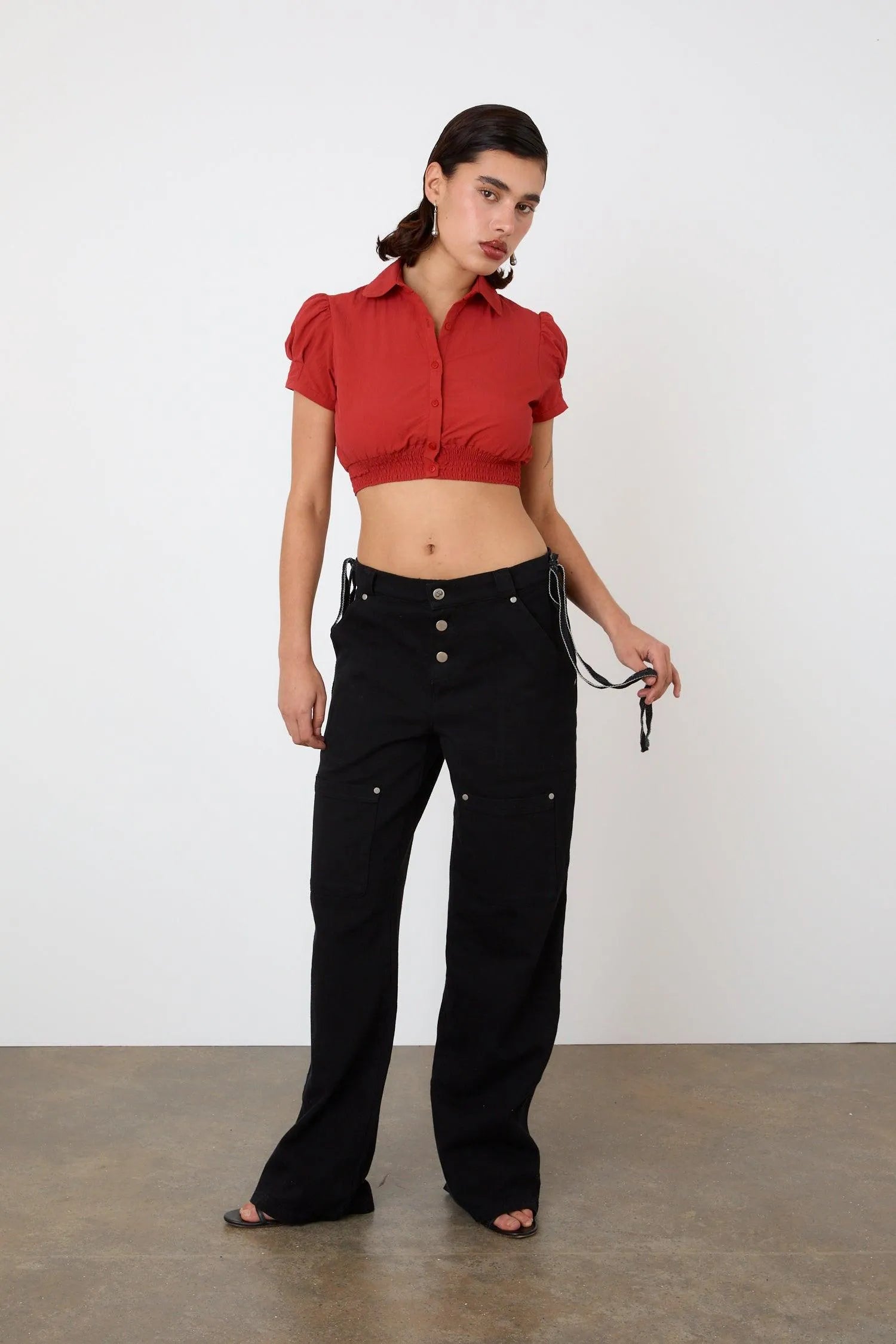 The Deba Cropped Shirt, Tomato - Peachy Den