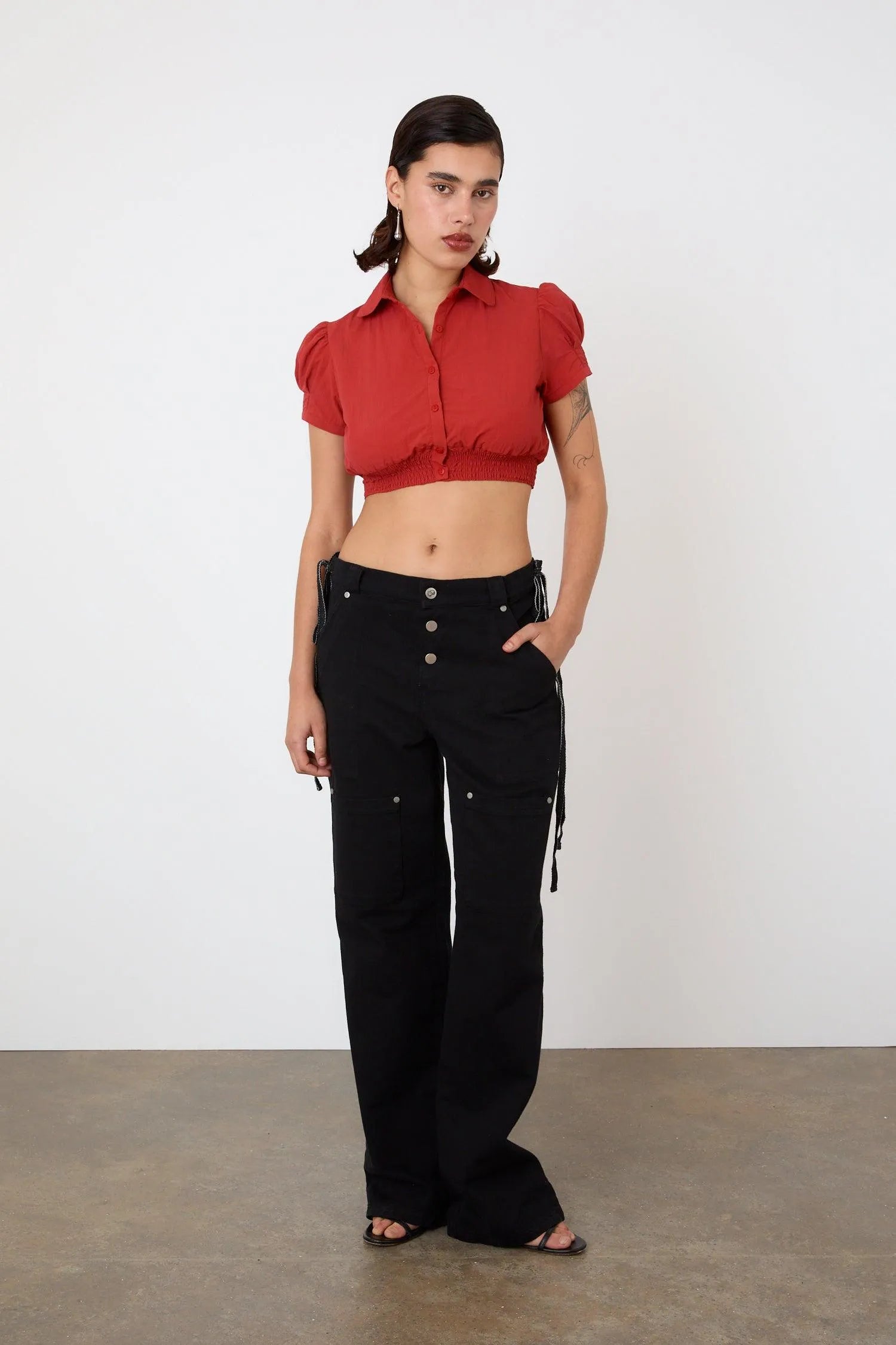 The Deba Cropped Shirt, Tomato - Peachy Den