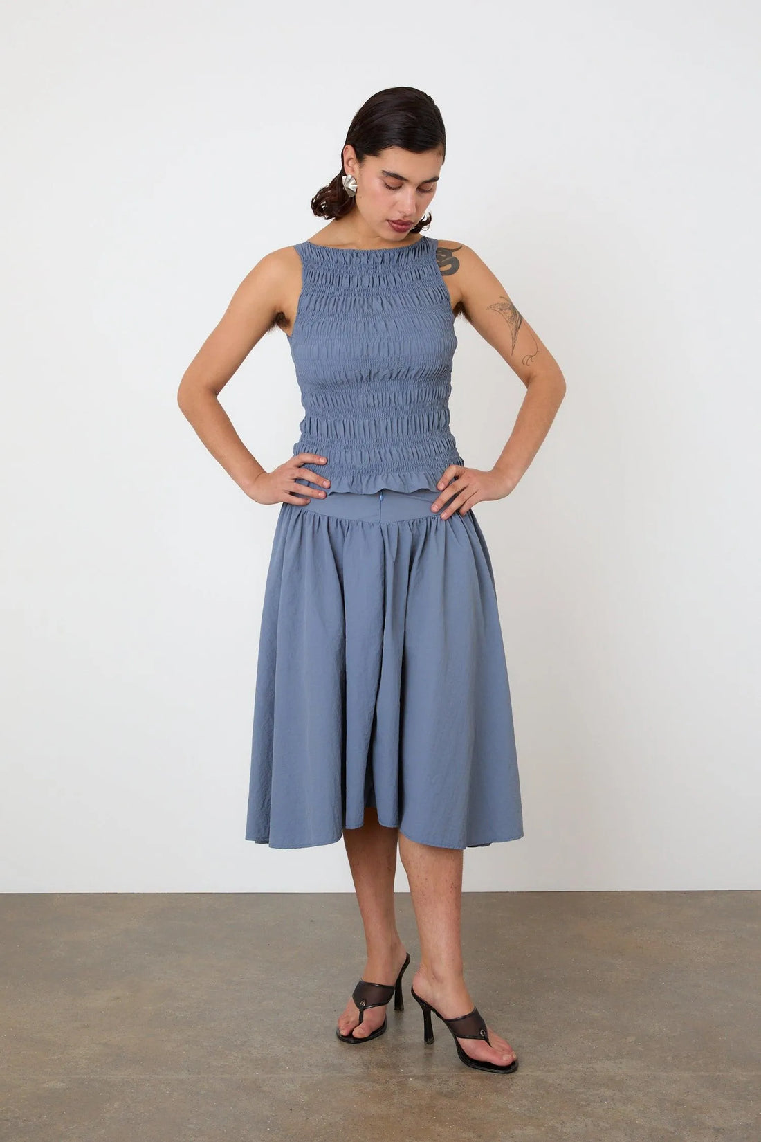 The Deba Midi Skirt, Denim Blue - Peachy Den