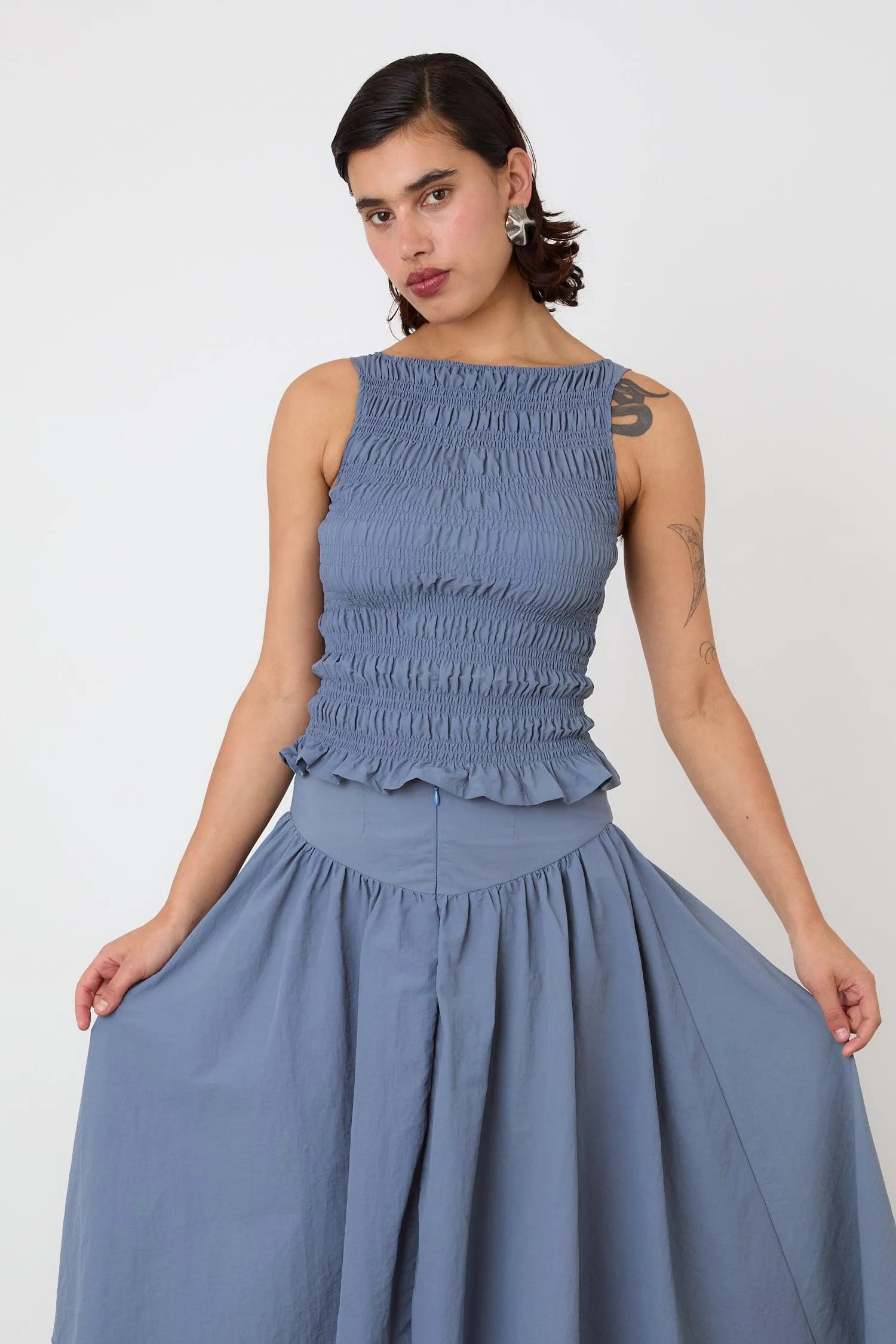 The Deba Midi Skirt, Denim Blue - Peachy Den