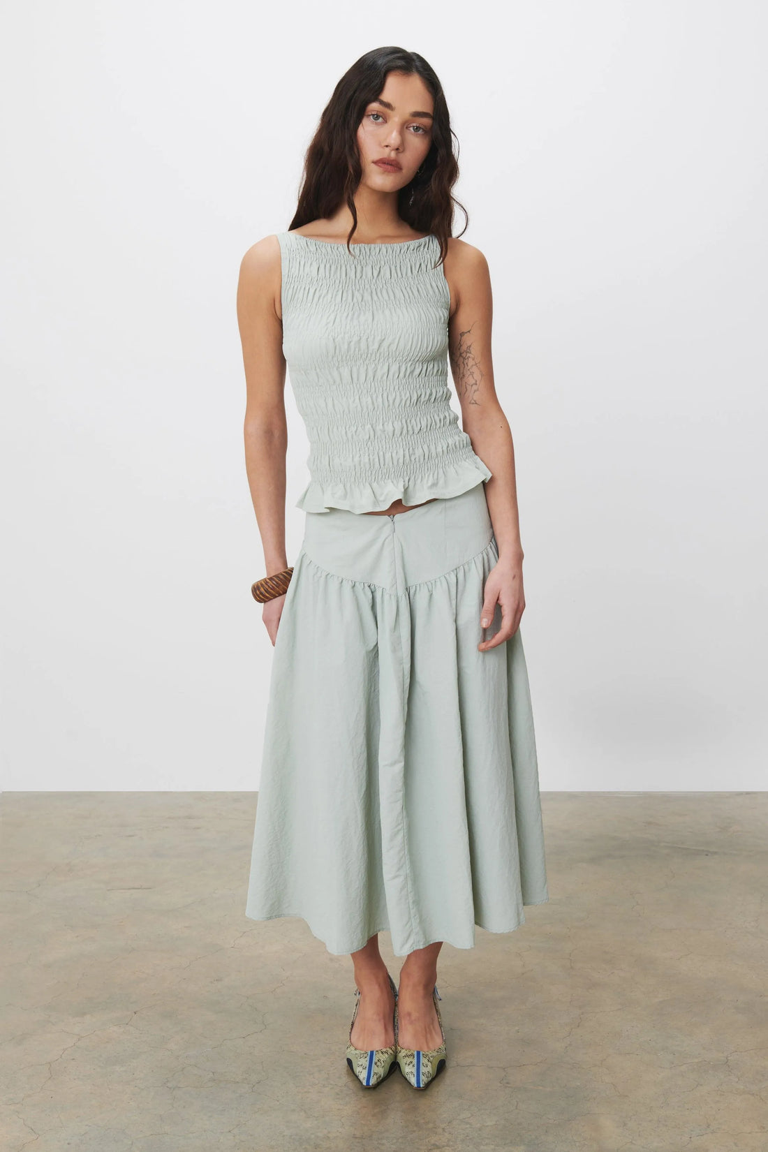 The Deba Midi Skirt, Oyster - Peachy Den